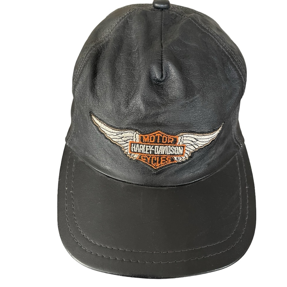 Vintage Rare Harley-Davidson Leather Winged Bar Baseball Hat